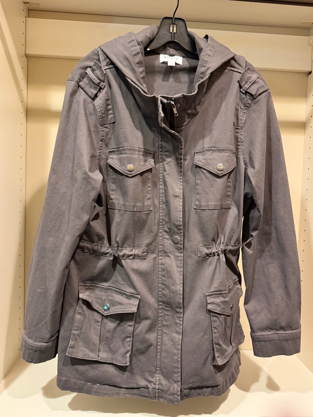 Women's Hooded Utility Jacket in Gray. XL